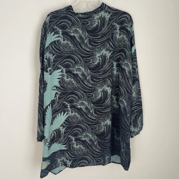 Citron Santa Monica Sueded Rayon Asian Inspired Tunic Cranes NWT - Picture 4 of 8